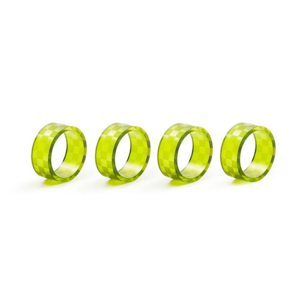 NEW MacKenzie-Childs Green Check Glass Napkin Rings Set 4 Luxury Holiday Table